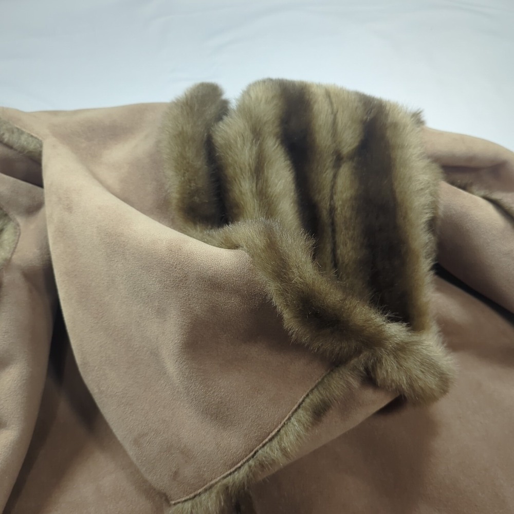 Dennis Basso Women Brown‎ Tan Long Sleeve Fur Inner Shell Coat Faux Medium - Picture 15 of 15